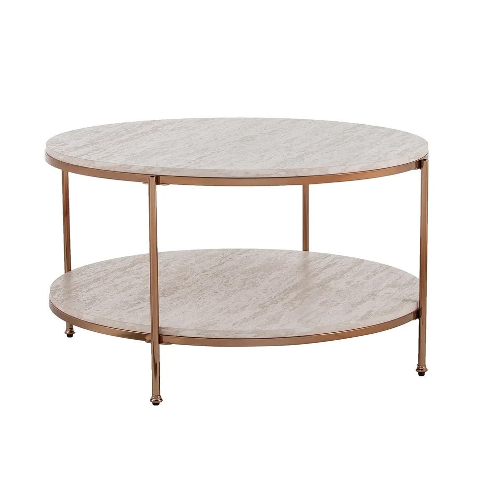 Round Metal Copper Round Coffee Table In Shiny Golden Edge - Decor Smart