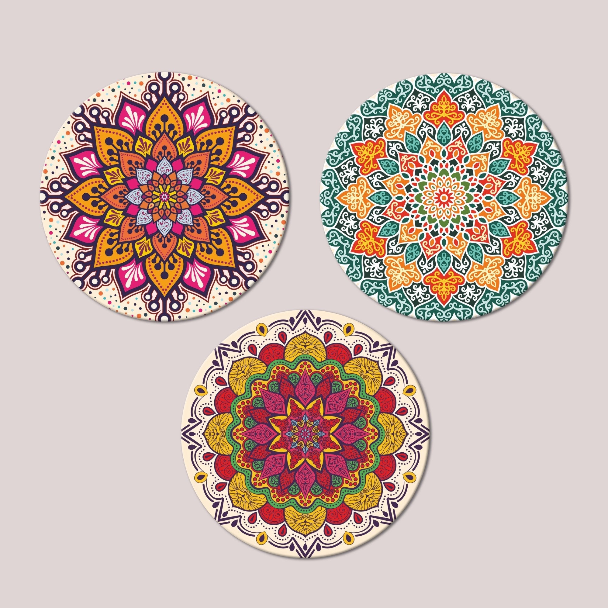 Round Shape Canvas Wall Painting of Mandala Design 3 Pieces