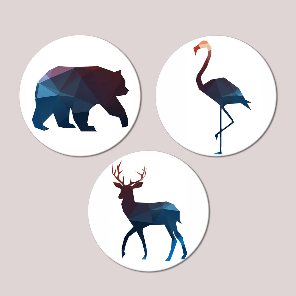 Round Shape Canvas Wall Painting of Wild Animals 3 Pieces