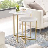 Round Shape Iron Stand Side Marble Table Set of 2 - Decor Smart