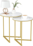 Round Shape Iron Stand Side Marble Table Set of 2 - Decor Smart