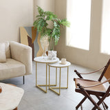 Round Shape Iron Stand Side Marble Table Set of 2 - Decor Smart