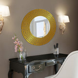 Round Shape Unique Design Stylish Wooden Wall Mirror With Gold Texture - Decor Smart