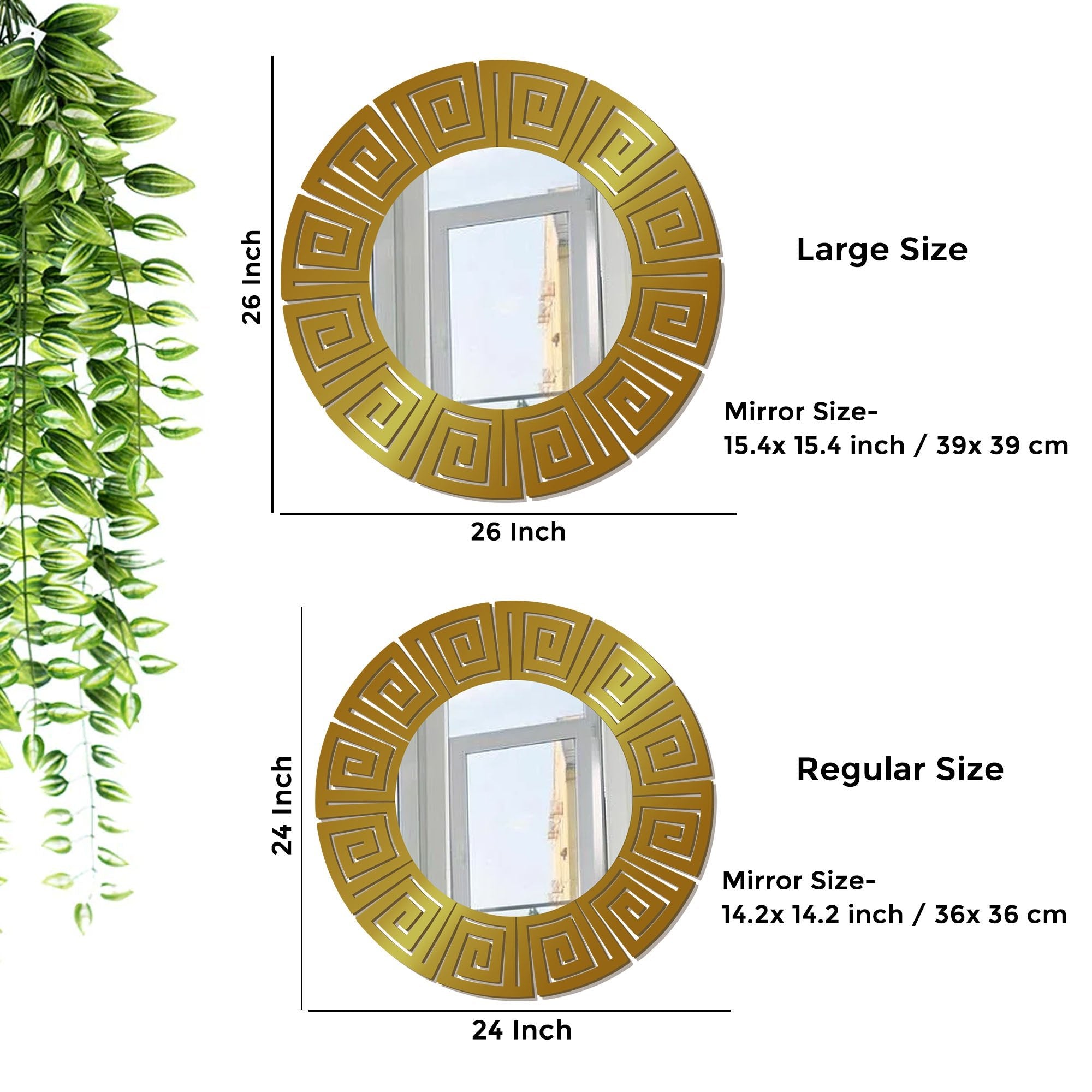 Round Shape Unique Design Stylish Wooden Wall Mirror With Gold Texture - Decor Smart