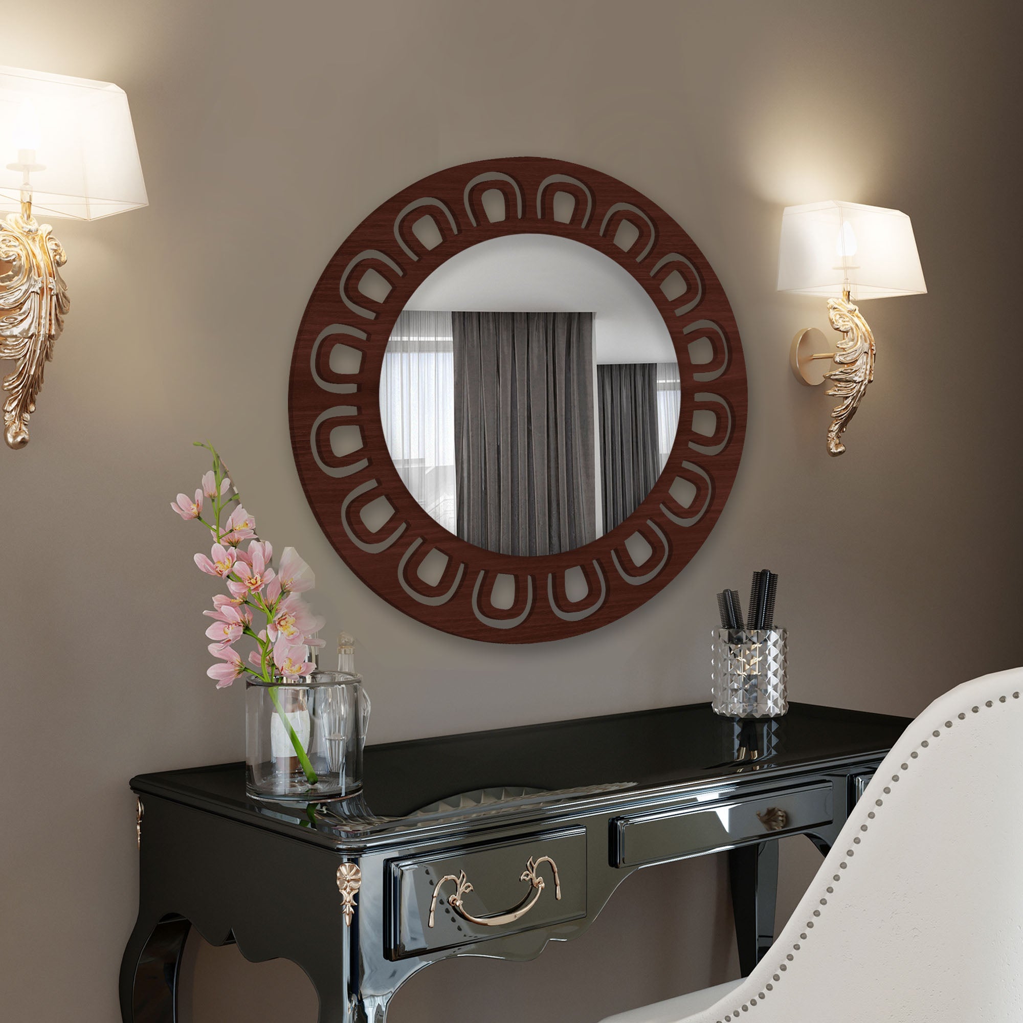 Round Shape Unique Design Wooden Wall Mirror - Decor Smart