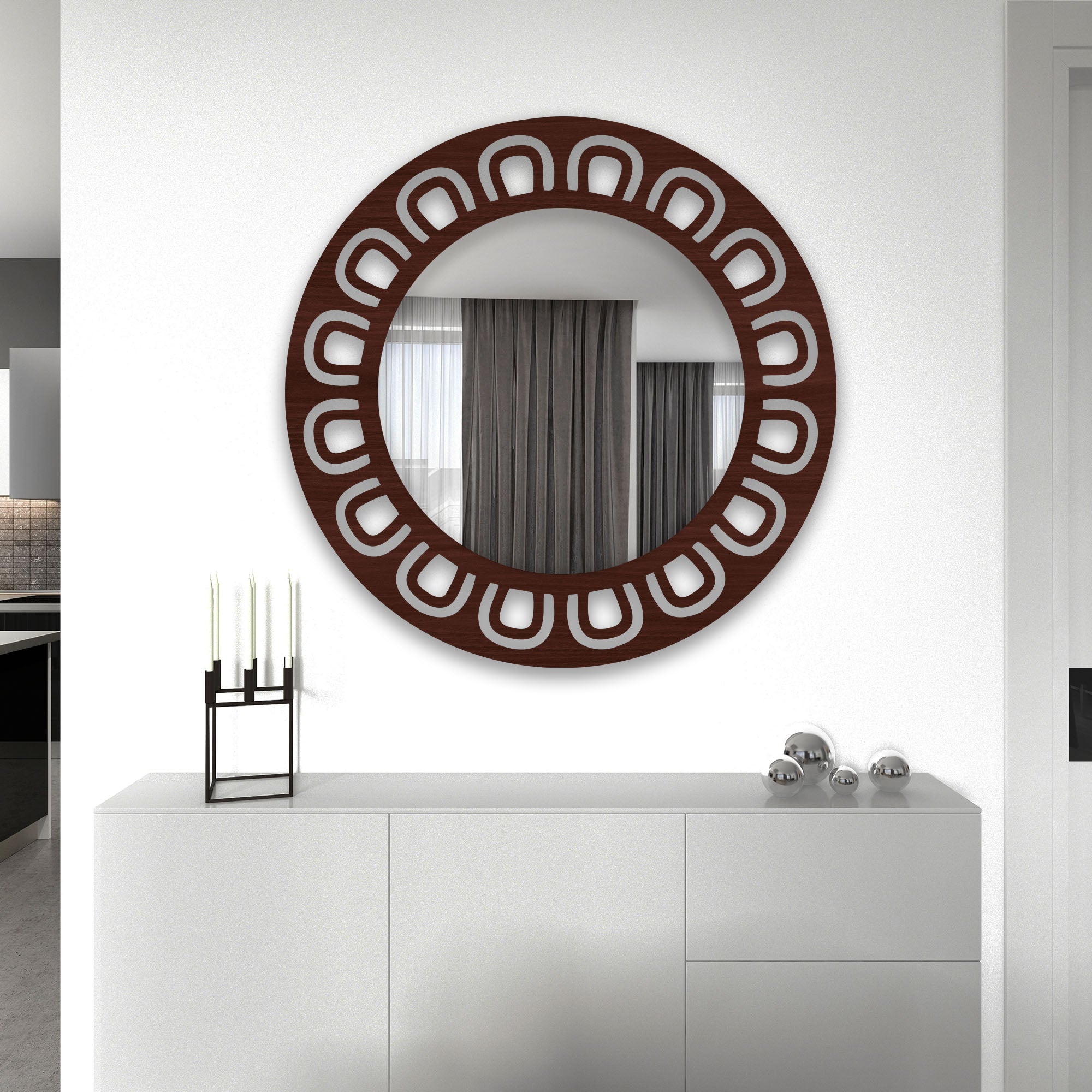 Round Shape Unique Design Wooden Wall Mirror - Decor Smart