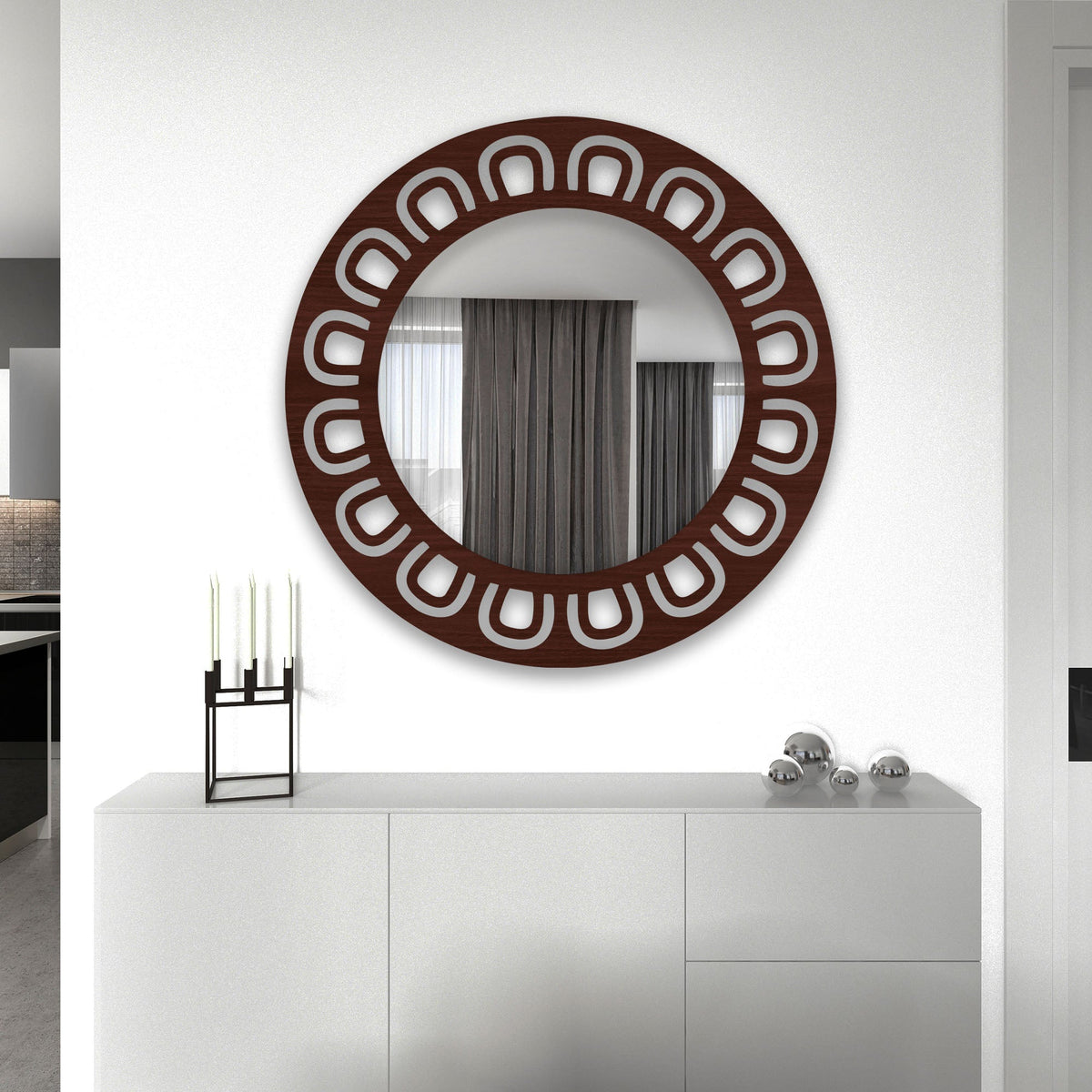 Round Shape Unique Design Wooden Wall Mirror - Decor Smart