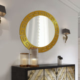 Round Shape Unique Design Wooden Wall Mirror With Gold Texture - Decor Smart