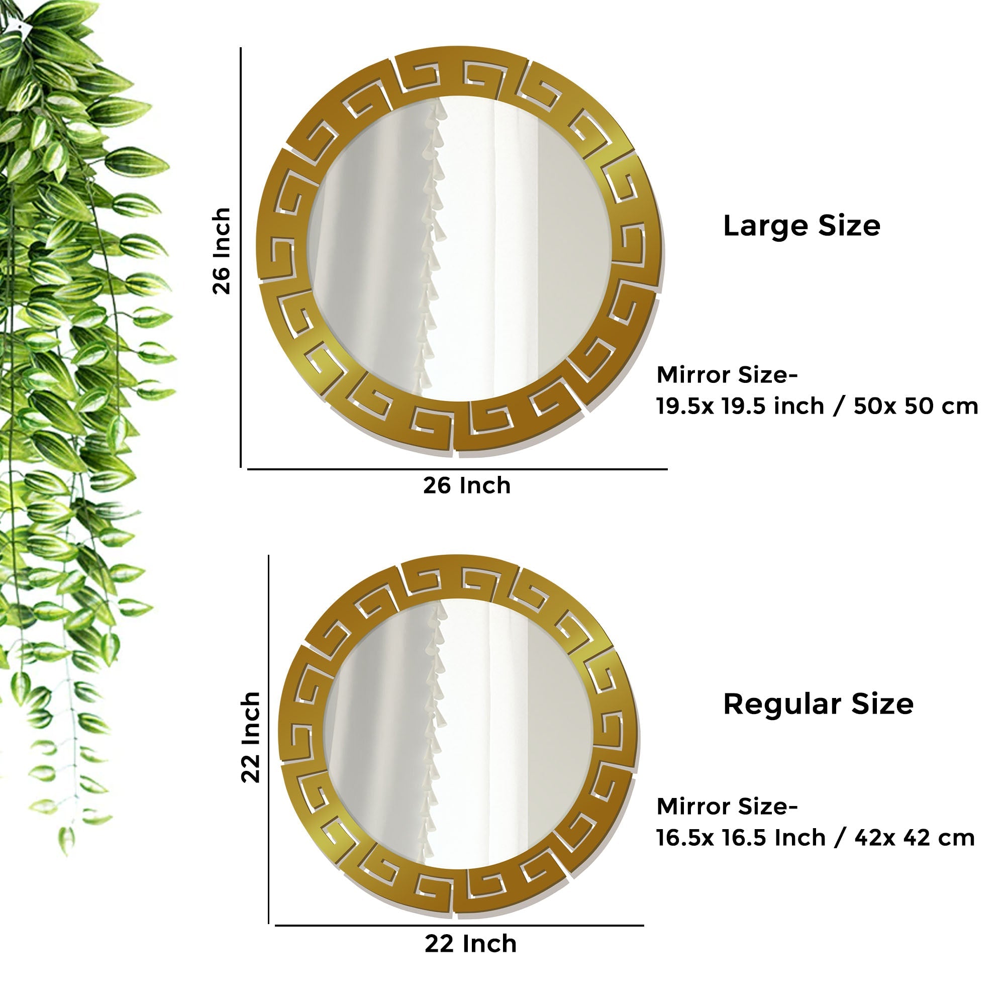 Round Shape Unique Design Wooden Wall Mirror With Gold Texture - Decor Smart