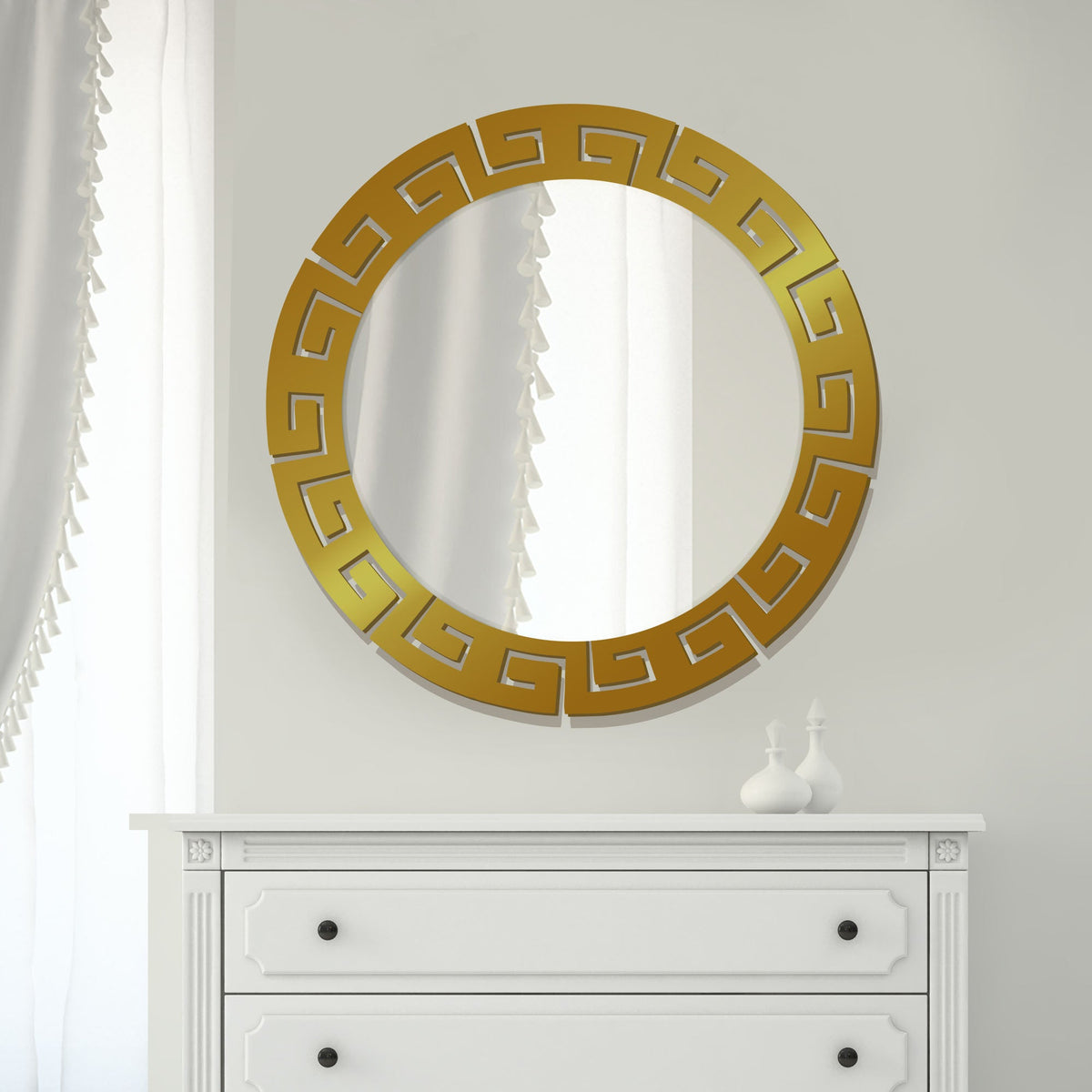 Round Shape Unique Design Wooden Wall Mirror With Gold Texture - Decor Smart