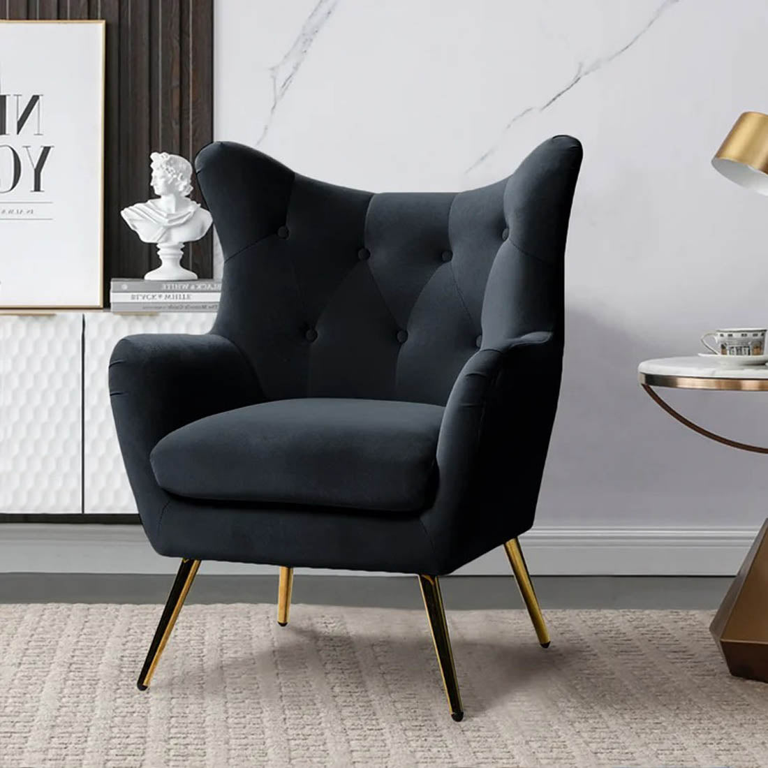 Royal Black Comfortable Tufted Velvet Sofa Lounge Chair - Decor Smart