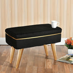 Royal Black Velvet Ottoman Bench with Golden Classic Legs