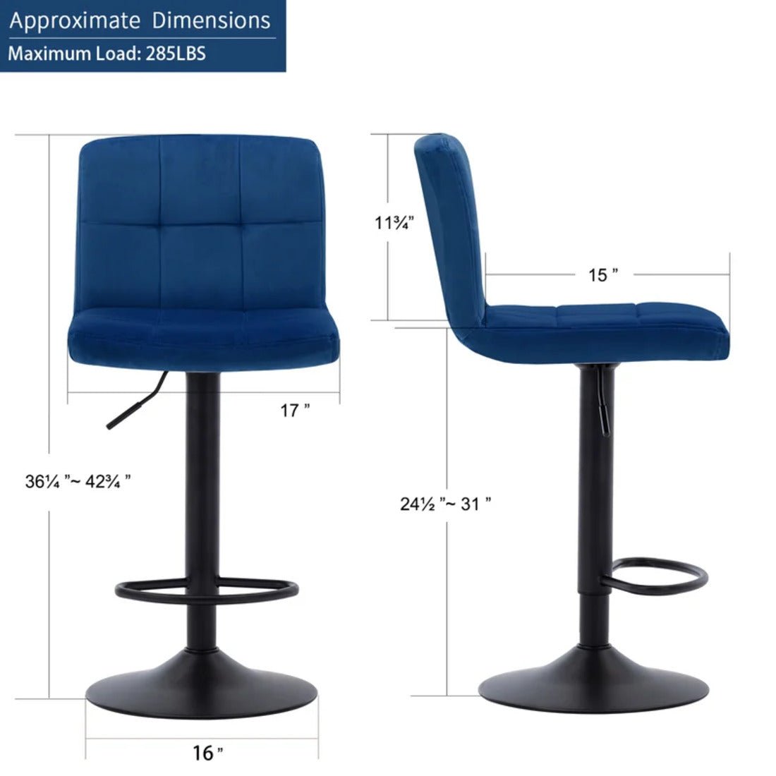 Royal Blue Luxurious Feel Velvet Counter Bar Chair / Long Chair - Decor Smart