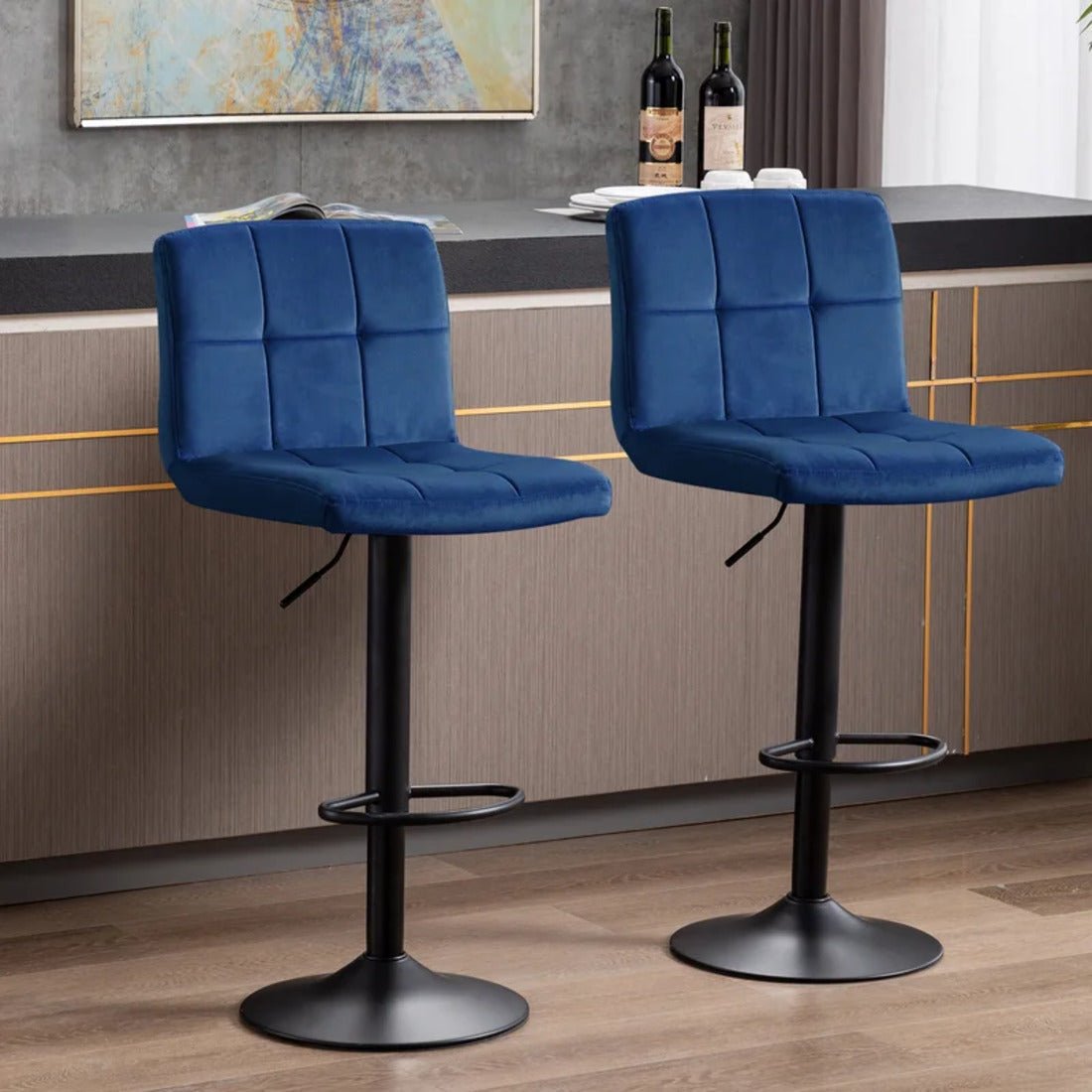 Royal Blue Luxurious Feel Velvet Counter Bar Chair / Long Chair - Decor Smart