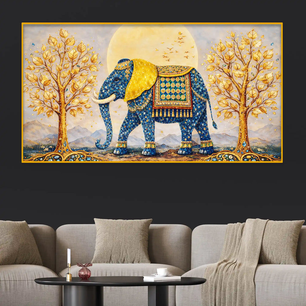 Royal Elephant Crystal Glass Wall Art Painting for Home Interior Décor