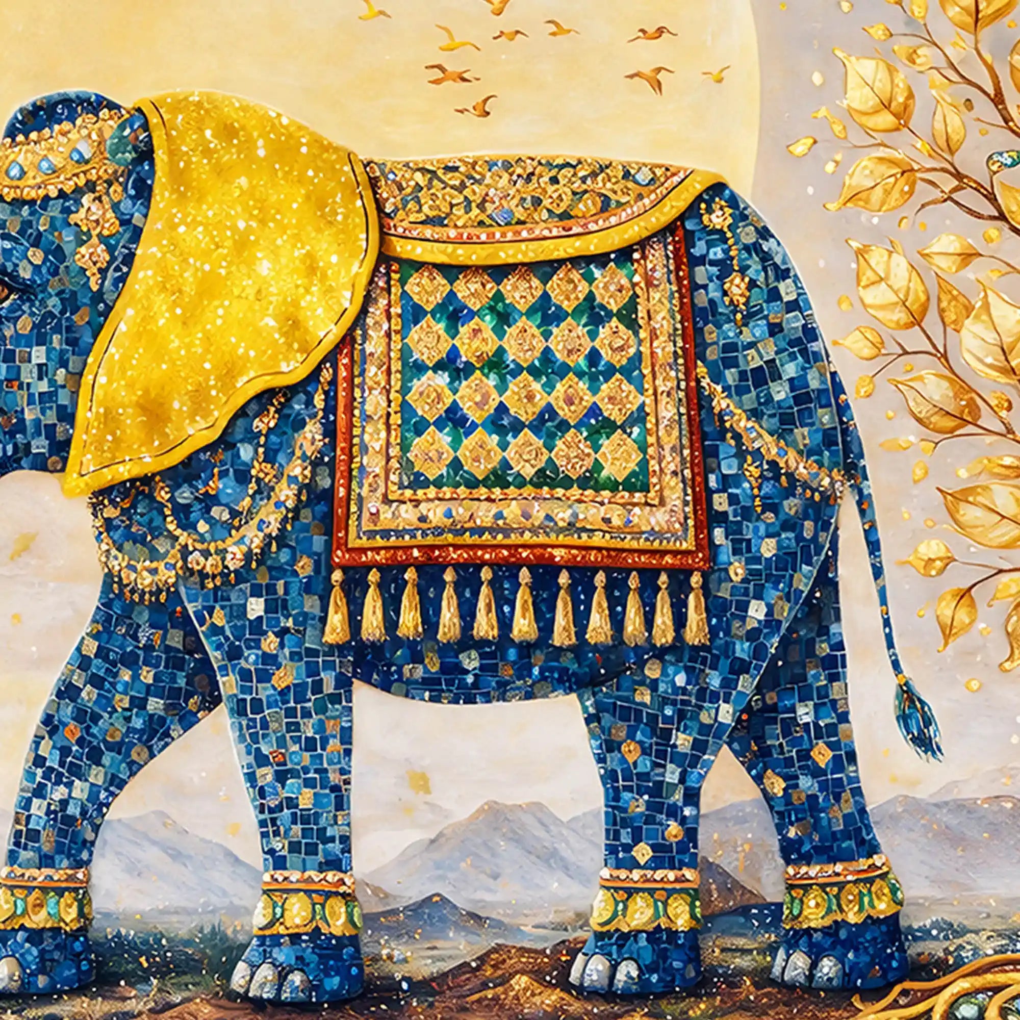 Royal Elephant Crystal Glass Wall Art Painting for Home Interior Décor