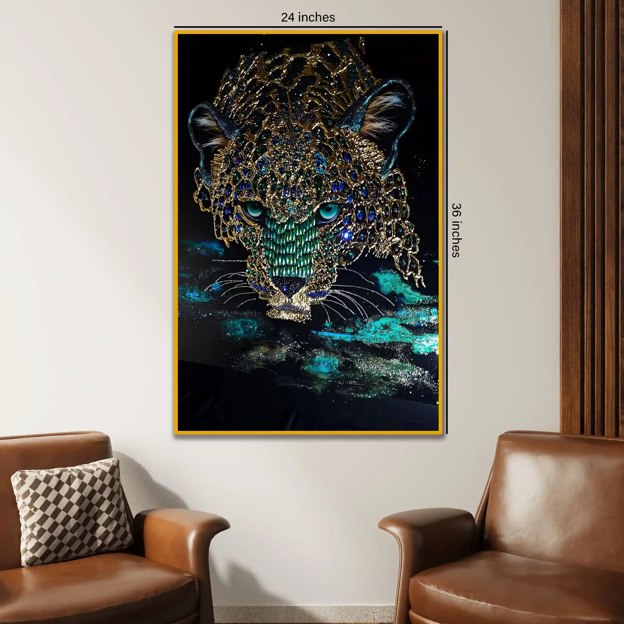 Royal Leopard Portrait Floating Frame Crystal Wall Painting
