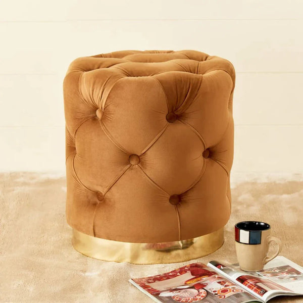 Royal Look Ottoman in Soft Velvet and Gold Trim