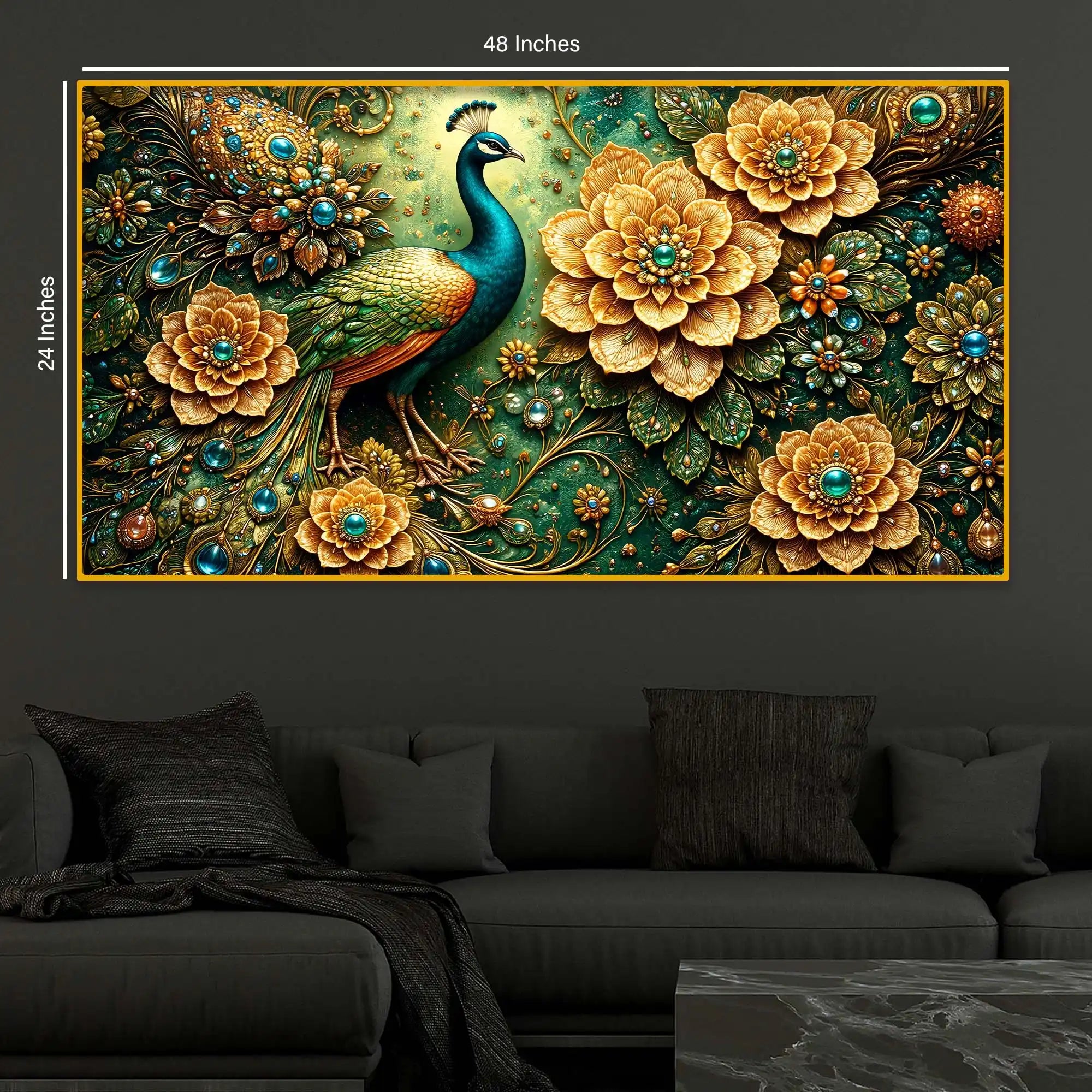 Royal Peacock Floral Crystal Glass Wall Painting for Luxury Decor