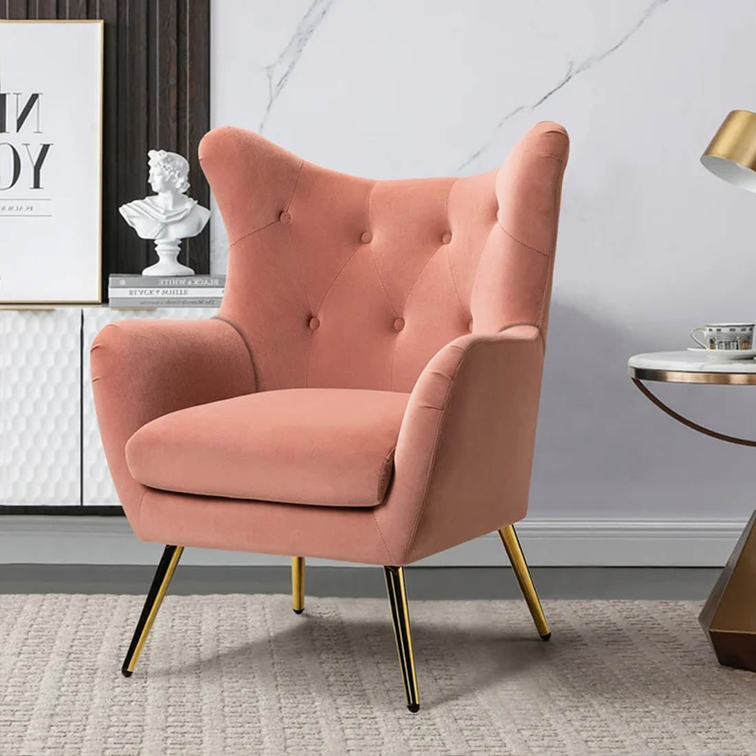 Royal Pink Comfortable Tufted Velvet Sofa Lounge Chair - Decor Smart
