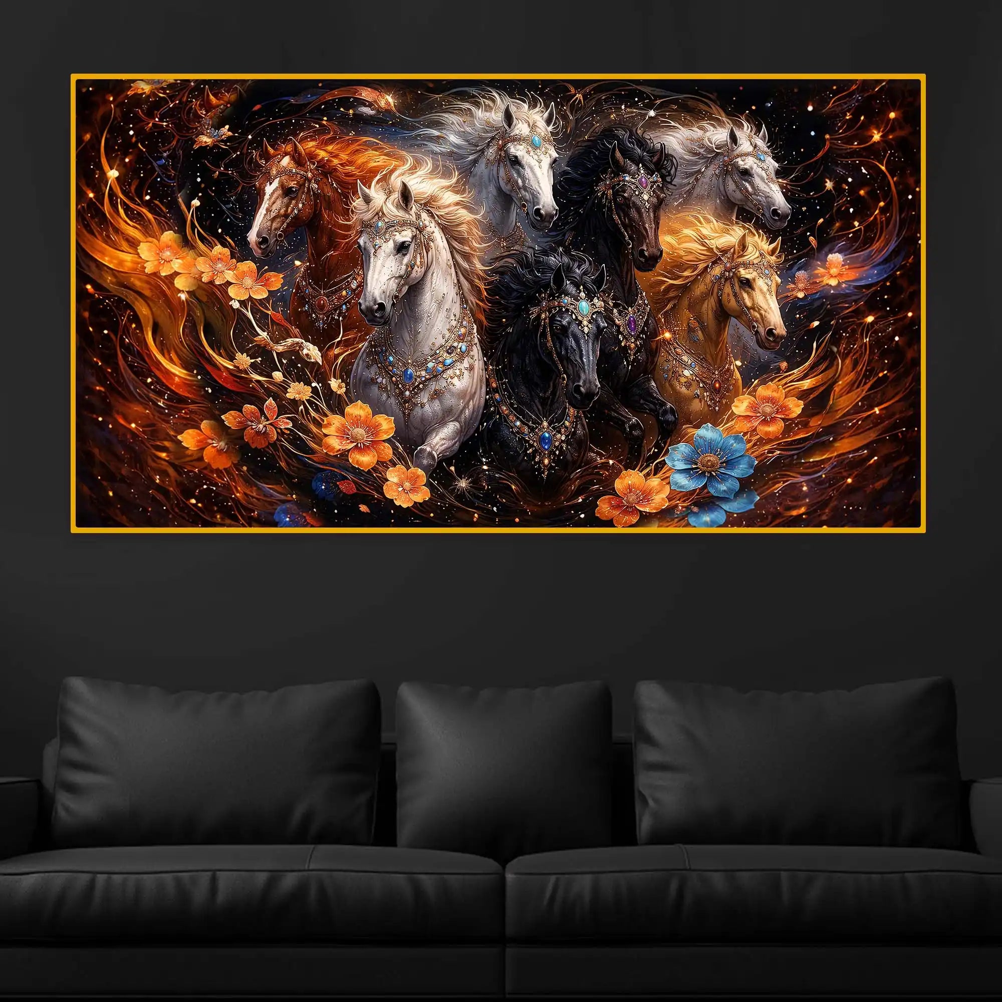 Royal Running Horses Crystal Glass Wall Painting for Home Décor