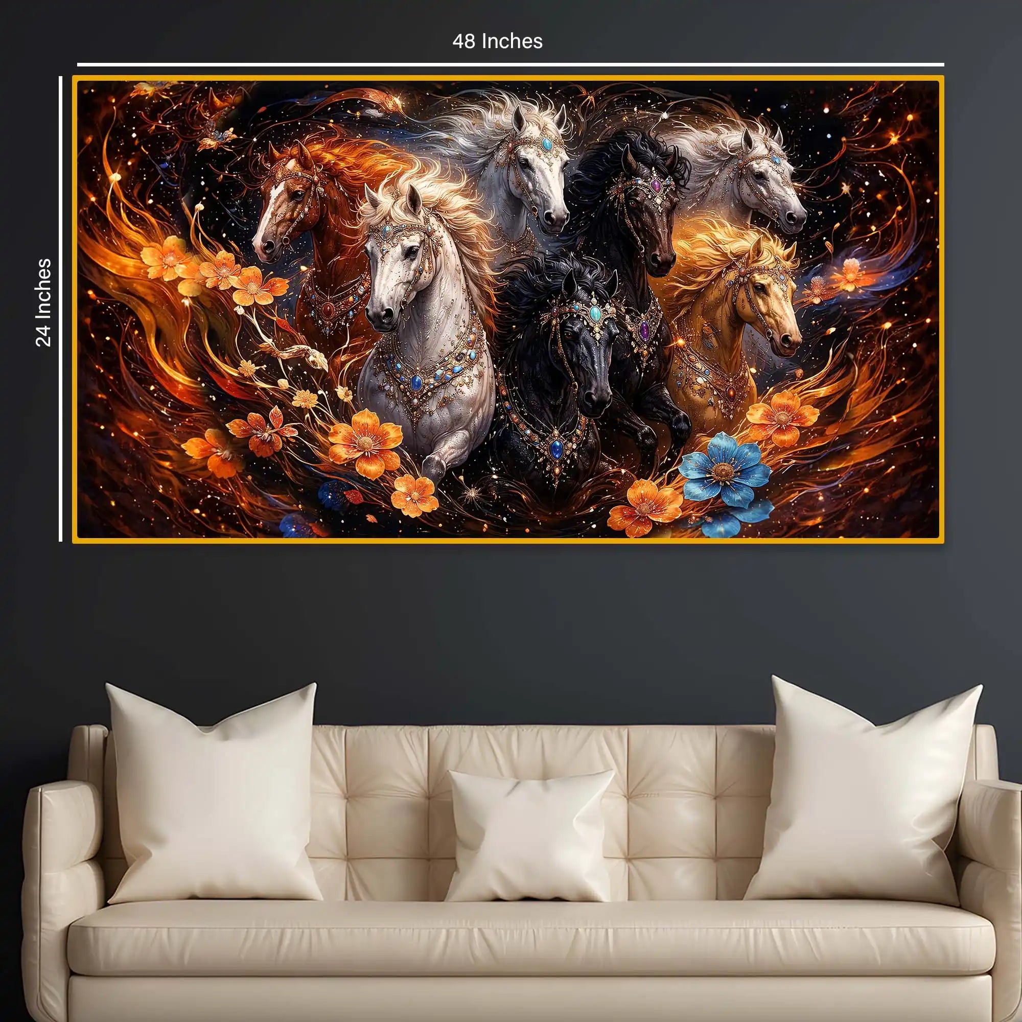 Royal Running Horses Crystal Glass Wall Painting for Home Décor