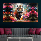 Royal Tiger In Floral Garden Crystal Glass Painting for Luxury Wall Decor