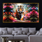Royal Tiger In Floral Garden Crystal Glass Painting for Luxury Wall Decor