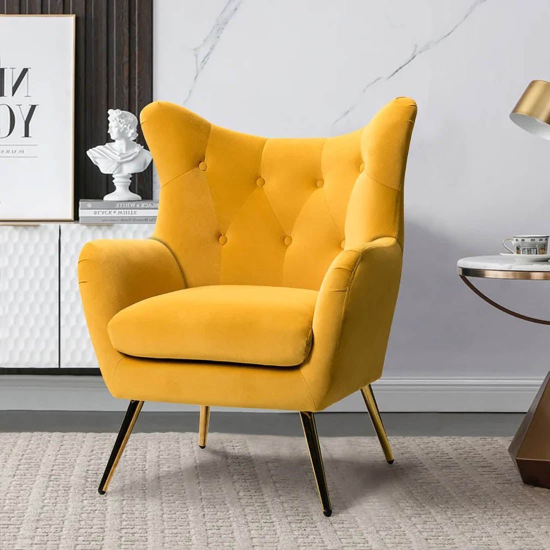 Royal Yellow Comfortable Tufted Velvet Sofa Lounge Chair - Decor Smart