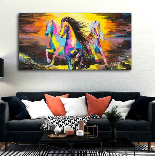 Running Horses Abstract Premium Canvas Wall Painting - Decor Smart