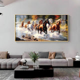Running Horses in River Premium Acrylic Floating Wall Painting - Decor Smart