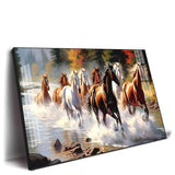 Running Horses in River Premium Acrylic Floating Wall Painting - Decor Smart