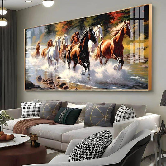 Running Horses in River Premium Acrylic Floating Wall Painting - Decor Smart