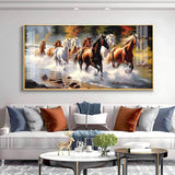 Running Horses in River Premium Acrylic Floating Wall Painting - Decor Smart