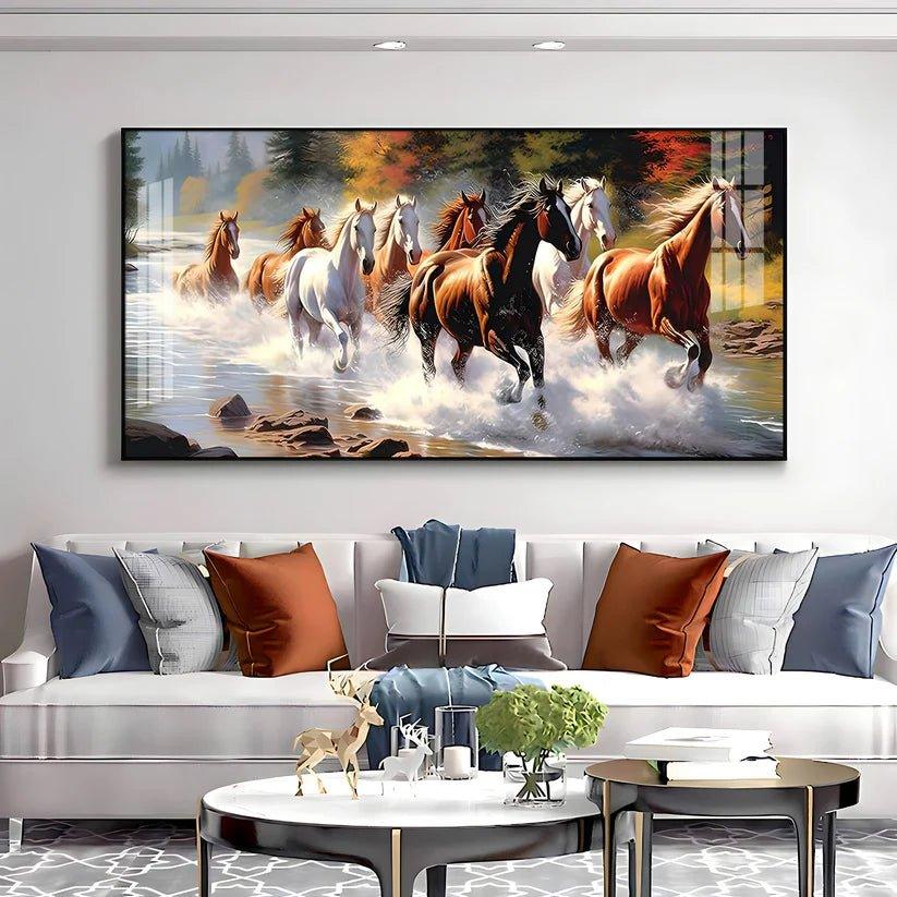 Running Horses in River Premium Acrylic Floating Wall Painting - Decor Smart