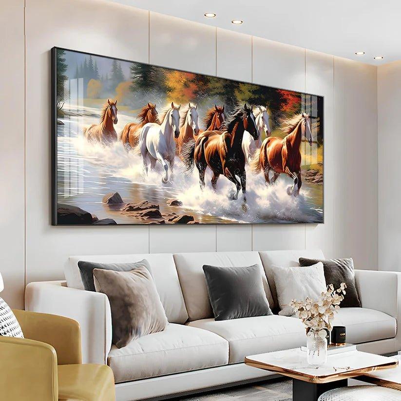 Running Horses in River Premium Acrylic Floating Wall Painting - Decor Smart