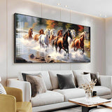 Running Horses in River Premium Acrylic Floating Wall Painting - Decor Smart