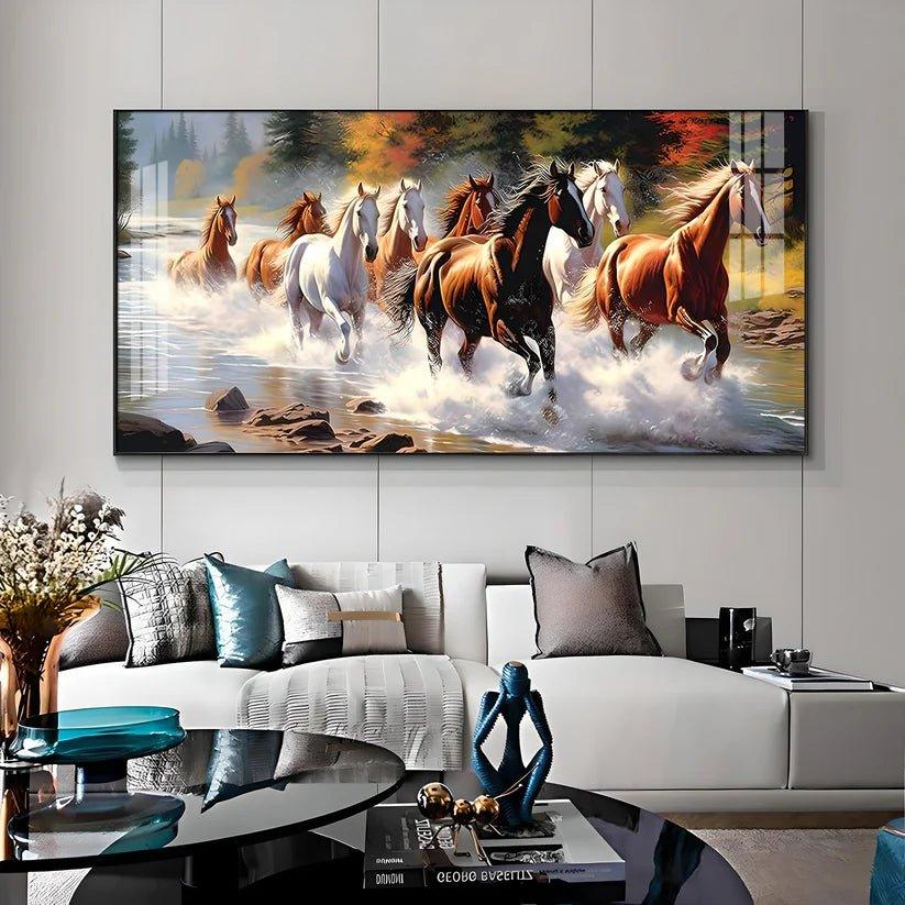 Running Horses in River Premium Acrylic Floating Wall Painting - Decor Smart