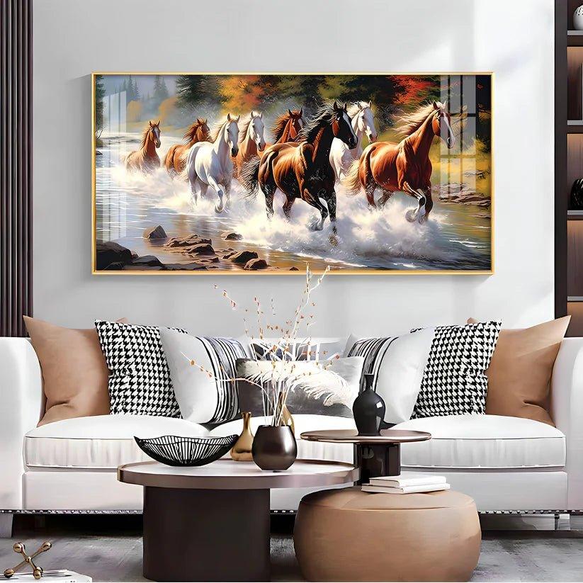Running Horses in River Premium Acrylic Floating Wall Painting - Decor Smart