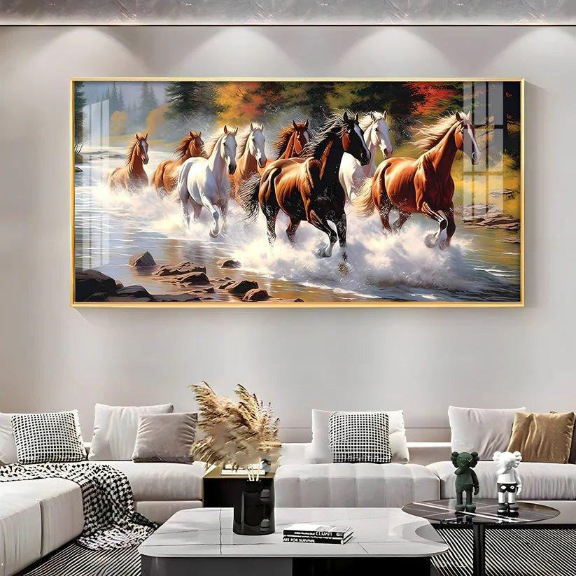 Running Horses in River Premium Acrylic Floating Wall Painting - Decor Smart