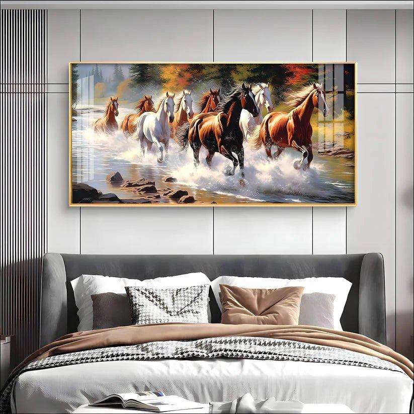 Running Horses in River Premium Acrylic Floating Wall Painting - Decor Smart