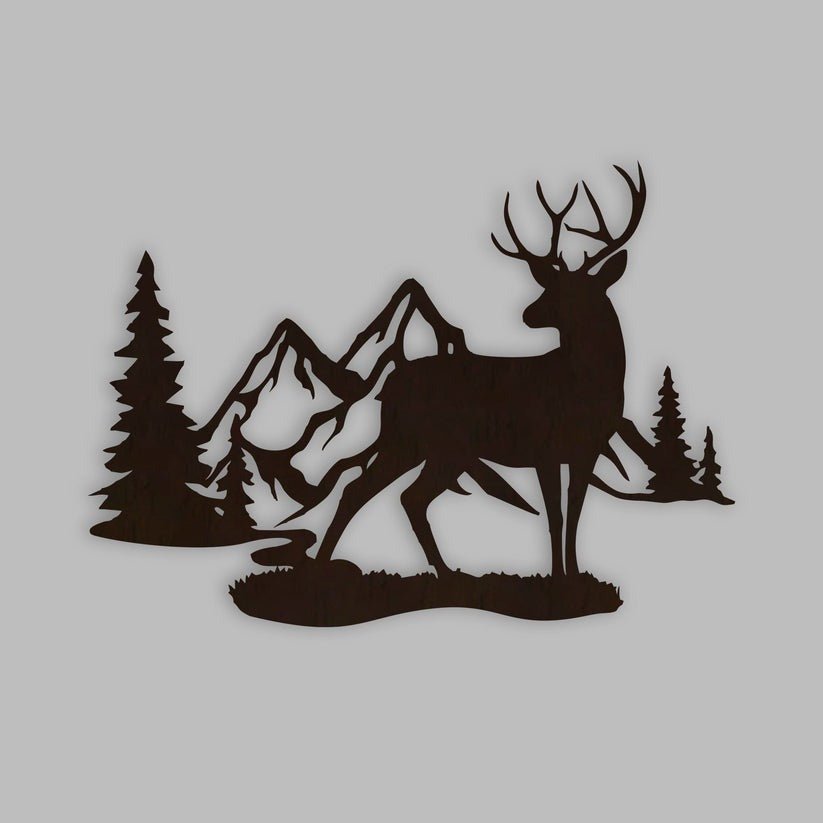 Rustic Forest Deer Backlit Wooden Wall Decor with LED Night Light Walnut Finish - Decor Smart