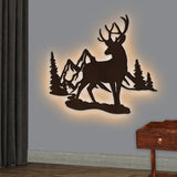 Rustic Forest Deer Backlit Wooden Wall Decor with LED Night Light Walnut Finish - Decor Smart