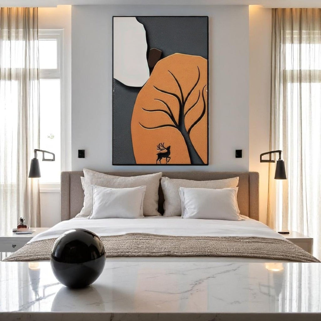Rustic Wilderness Deer and Tree Silhouette 3D Wall Art Home Decor