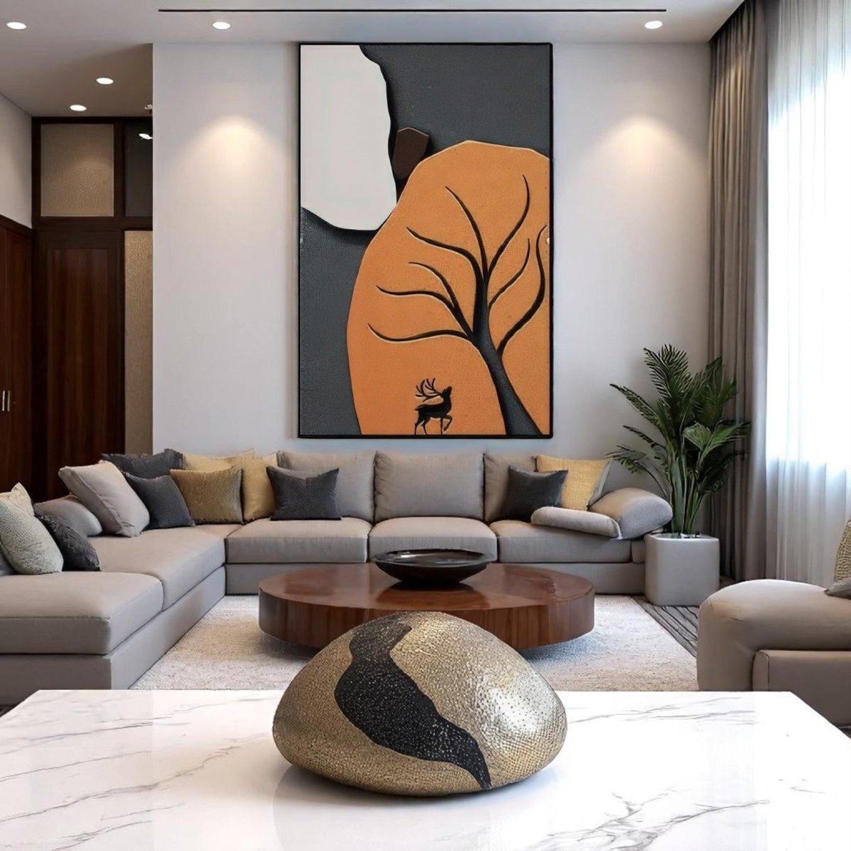 Rustic Wilderness Deer and Tree Silhouette 3D Wall Art Home Decor
