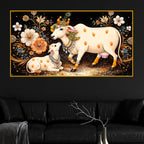 Sacred Cow and Calf Crystal Glass Wall Painting for Premium Religious Décor