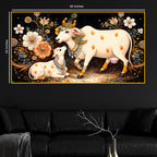 Sacred Cow and Calf Crystal Glass Wall Painting for Premium Religious Décor