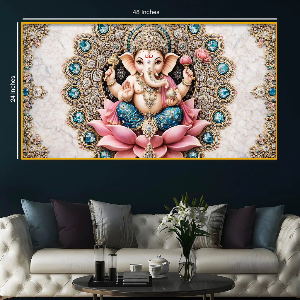 Sacred Ganpati Bappa Devotional Crystal Glass Painting for Home & Office