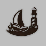 Sailboat Lighthouse Backlit Wooden Wall Decor with LED Night Light Walnut Finish - Decor Smart