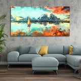 Sailing Boat in Lake at Sunset Premium Canvas Wall Painting - Decor Smart